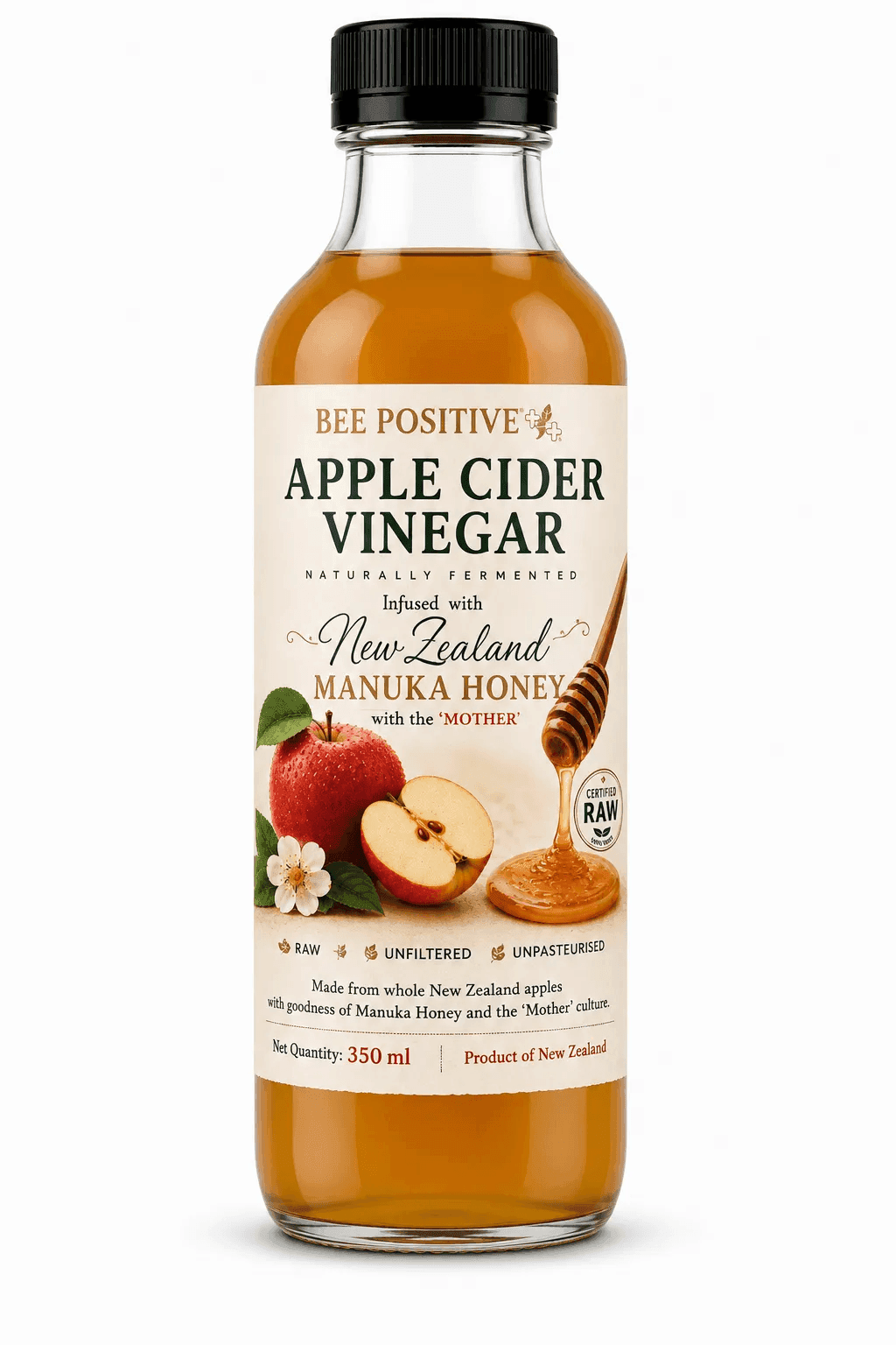 Bee Positive Organic Apple Cider Vinegar with Raw Manuka Honey 5%